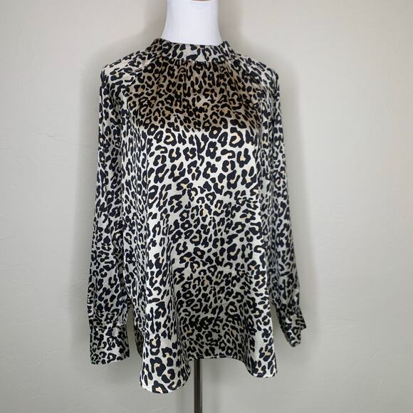 LOFT Leopard Print Silky Blouse Sz Large Petite - Picture 5 of 10